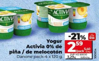 Oferta de Danone - Yogur Activia 0 % De Pina / De Melcoton por 2,59€ en Dia