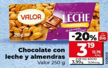 Oferta de Valor - Chocolate Con Leche Y Almendras por 3,19€ en Dia