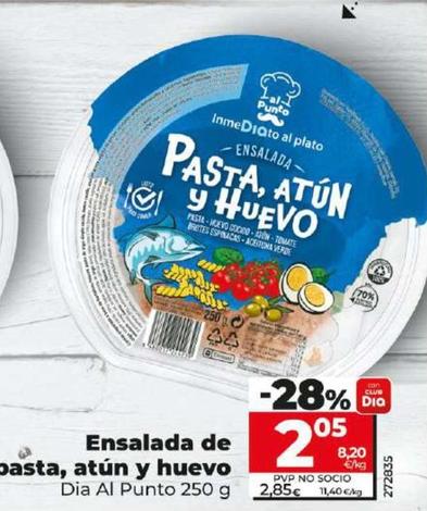 Oferta de Dia Al Punto - Ensalada De Pasta , Atun Y Huevo por 2,05€ en Dia
