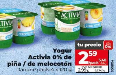 Oferta de Danone - Yogur Activia 0 % De Pina / De Melcoton por 2,59€ en Dia