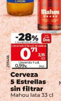 Oferta de Mahou - Cerveza 5 Estrellas Sin Filtrar por 0,99€ en Dia