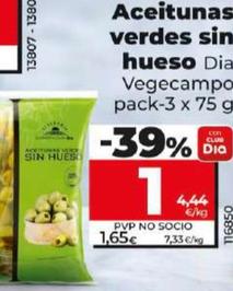 Oferta de Dia Vegecampo - Aceitunas Verdes Sin Hueso por 1€ en Dia