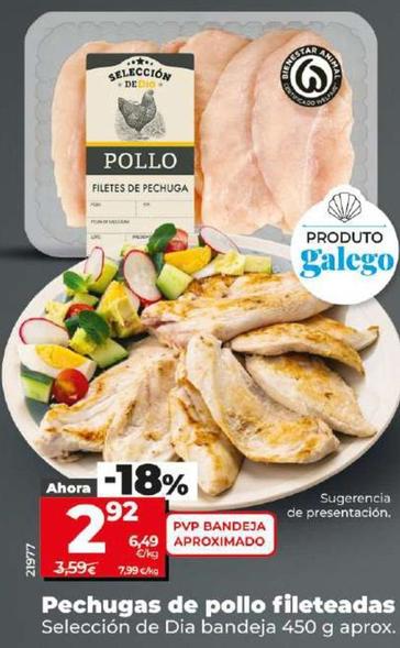 Oferta de Seleccion De Dia - Pechugas De Pollo Fileteadas por 2,92€ en Dia