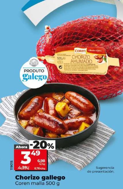 Oferta de Coren Malla - Chorizo Gallego por 3,49€ en Dia