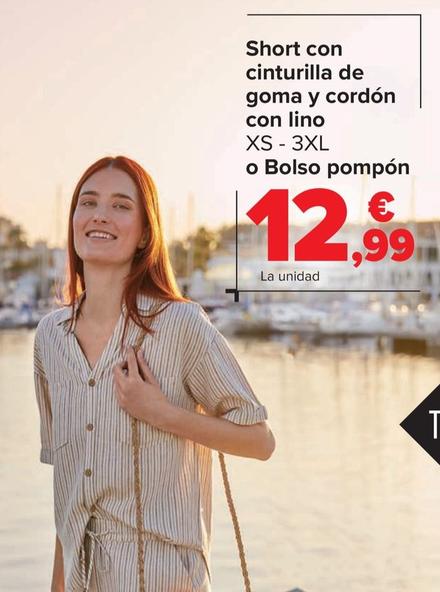 Oferta de Short Con Cinturilla De Goma Y Cordón Con Lino O Bolso Pompón por 12,99€ en Carrefour