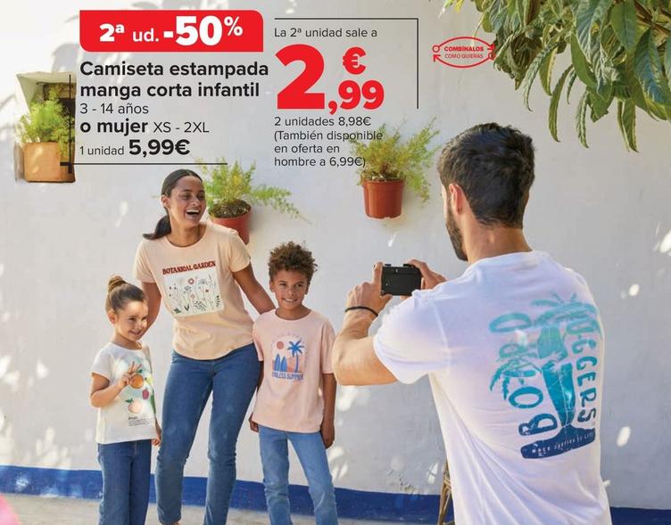 Oferta de Camiseta Estampada Manga Corta Infantil O Mujer por 5,99€ en Carrefour