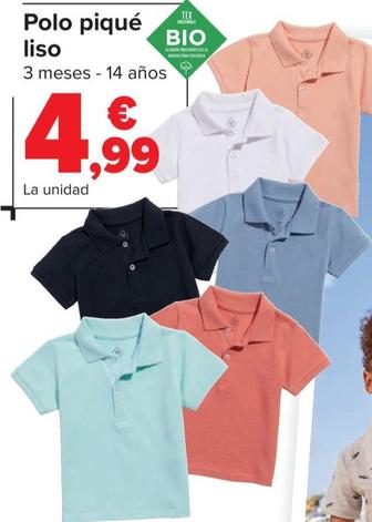 Oferta de Polo Piqué Liso por 4,99€ en Carrefour