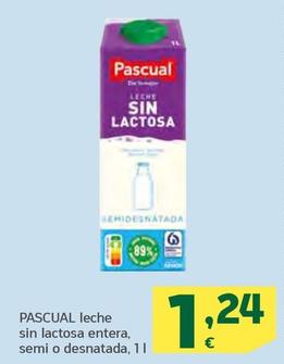 Oferta de Pascual - Leche Sin Lactosa Entera Semi o Desnatada por 1,24€ en HiperDino