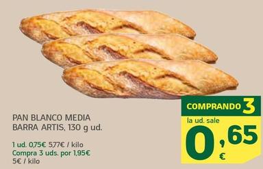Oferta de Pan Blanco Media Barra Artis por 0,75€ en HiperDino