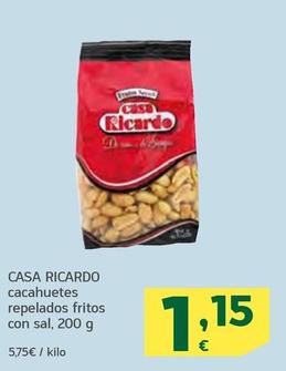 Oferta de Casa Ricardo - Cacahuetes Repelados Fritos Con Sal por 1,15€ en HiperDino