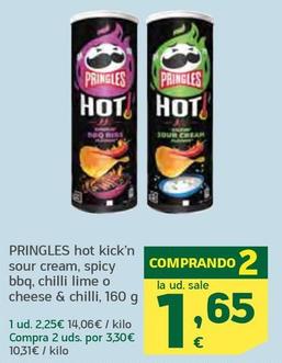 Oferta de Pringles - Hot Kick'n Sour Cream, Spicy Bbq, Chilli Lime O Cheese & Chilli por 2,25€ en HiperDino