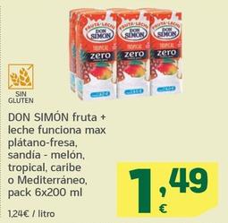 Oferta de Don Simón - Fruta + Leche Funciona Max Plátano-Fresa por 1,49€ en HiperDino