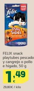 Oferta de Felix - Snack Playtubes Pescado Y Cangrejo O Pollo E Hígado por 1,49€ en HiperDino