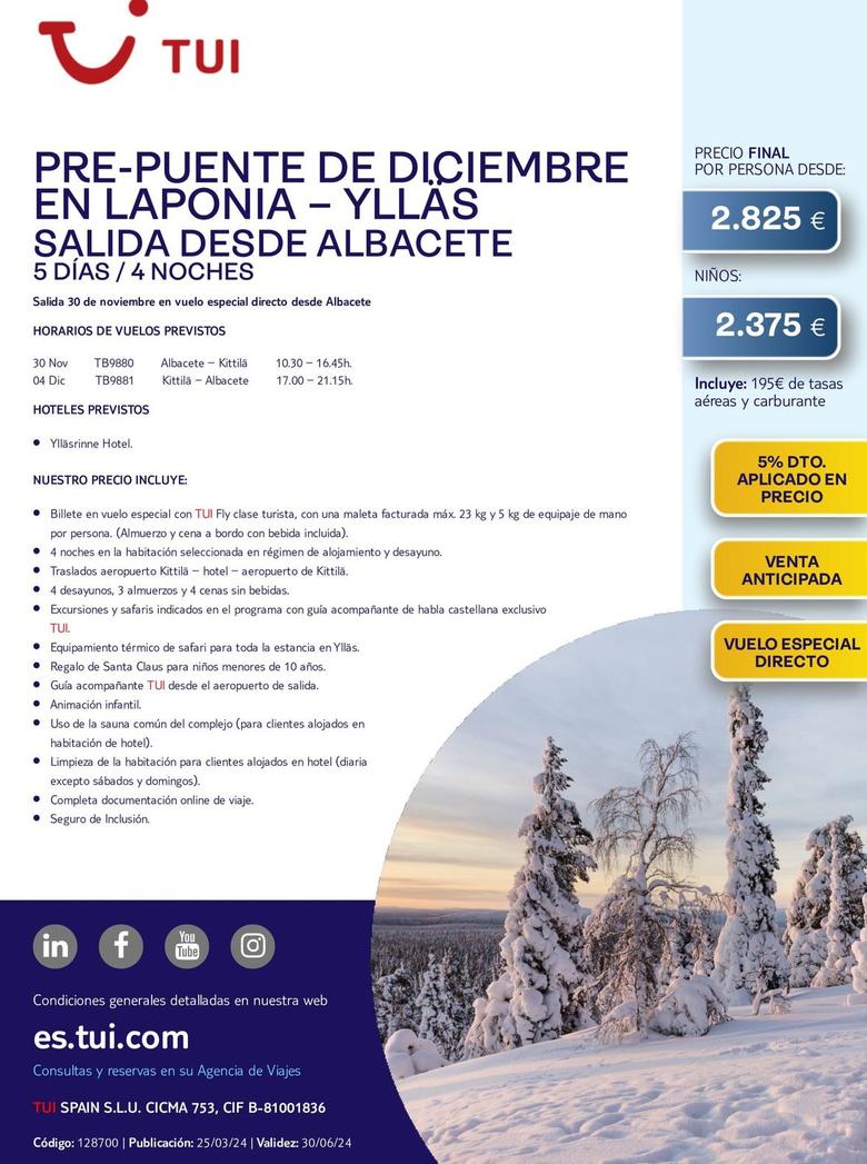 Oferta de Salida Desde Albacete por 2825€ en Tui Travel PLC