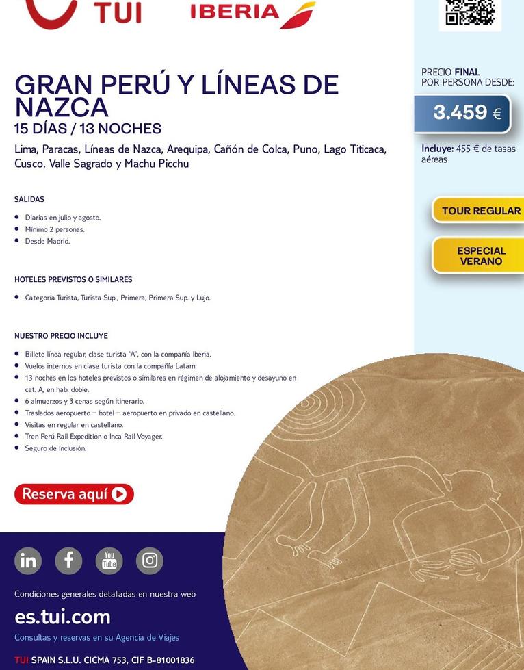 Oferta de Gran Perú Y Líneas De Nazca por 3459€ en Tui Travel PLC