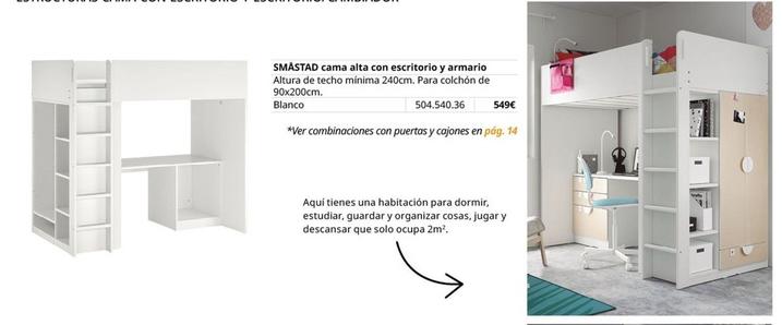 Oferta de Ikea - Cama Alta Con Escritorio Y Armario por 549€ en IKEA