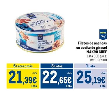Oferta de Makro - Chef Filetes De Anchoas En Aceite De Girasol por 25,19€ en Makro