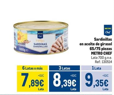 Oferta de Metro Chef - Sardinillas En Aceite De Girasol por 9,35€ en Makro
