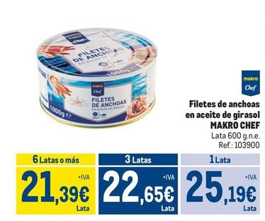 Oferta de Makro Chef - Filetes De Anchoas En Aceite De Girasol  por 25,19€ en Makro