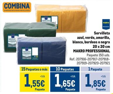 Oferta de Makro - Servilleta Azul, Verde, Amarilla, Blanca, Burdeos O Negra por 1,85€ en Makro