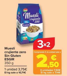 Oferta de Esgir -Muesli Crujiente Zero Sin Gluten  por 3,39€ en Carrefour