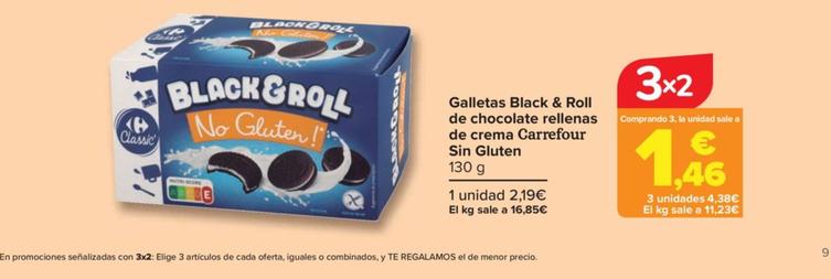 Oferta de Carrefour - Galletas Black & Roll De Chocolate Rellenas De Crema Sin Gluten por 2,19€ en Carrefour