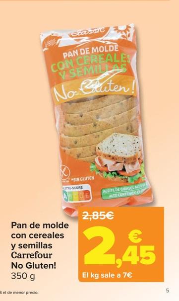 Oferta de Carrefour - Pan De Molde Con Cereales Y Semillas No Gluten por 2,45€ en Carrefour