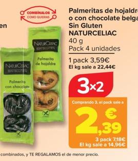 Oferta de NATURCELIAC - Palmeritas de hojaldre  o con chocolate belga  Sin Gluten   por 3,59€ en Carrefour