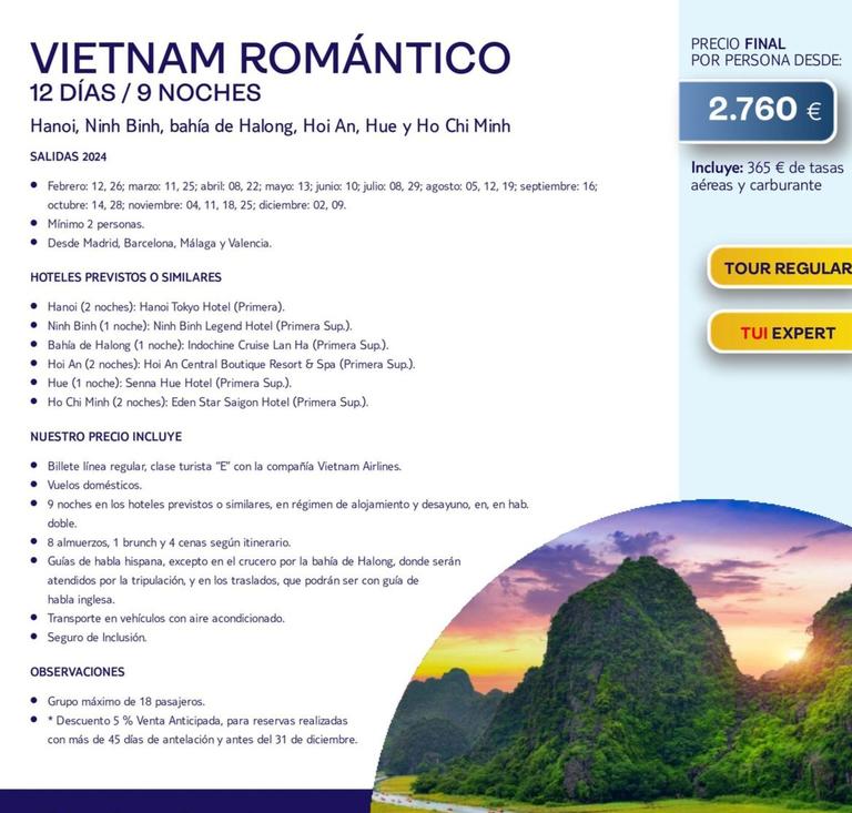 Oferta de Tui - Vietnam Romántico por 2760€ en Tui Travel PLC