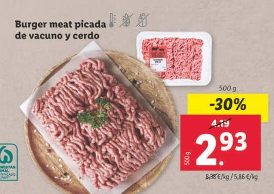 Oferta de Burger Meat Picada De Vacuno Y Cerdo por 2,93€ en Lidl