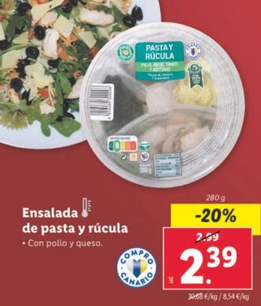 Oferta de Ensalada De Pasta Y Rucula por 2,39€ en Lidl