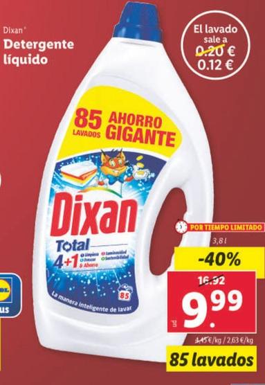 Oferta de Dixan - Detergente Liquido por 9,99€ en Lidl