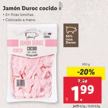 Oferta de Jamón Duroc Cocido por 1,99€ en Lidl