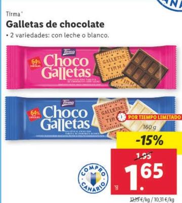 Oferta de Tirma - Galletas De Chocolate por 1,65€ en Lidl