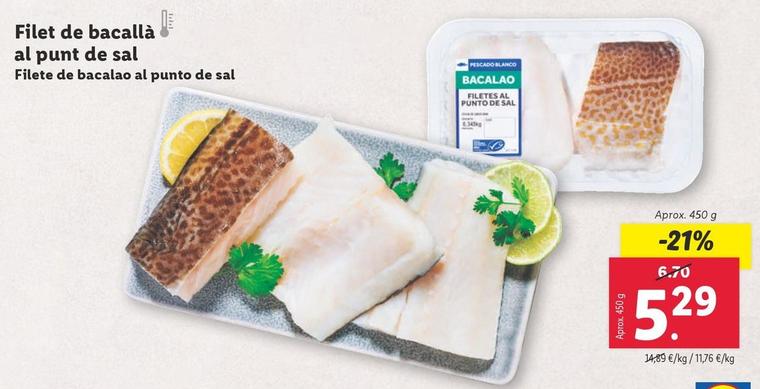 Oferta de Filete De Bacalao Al Punto De Sal por 5,29€ en Lidl