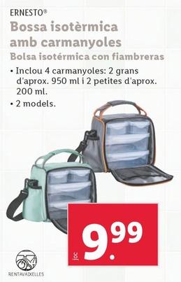 Oferta de Ernesto - Bolsa Isotérmica Con Fiambreras por 10,99€ en Lidl