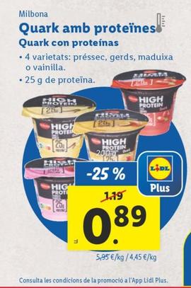 Oferta de Milbona - Quark Con Proteinas por 0,89€ en Lidl