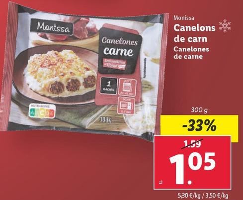 Oferta de Monissa - Canelones De Carne por 1,05€ en Lidl