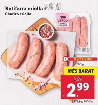 Oferta de Chorizo Criollo por 2,99€ en Lidl