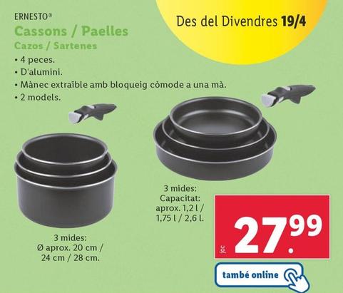 Oferta de Ernesto - Cazos / Sartenes por 29,99€ en Lidl