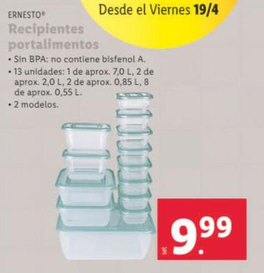 Oferta de Ernesto - Recipientes Poralimentos por 9,99€ en Lidl