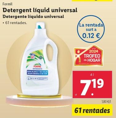 Oferta de Formil - Detergente Líquido Universal por 7,19€ en Lidl