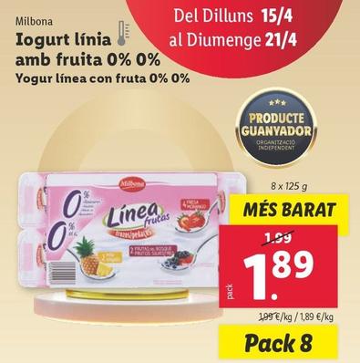 Oferta de Milbona - Yogur Linea Con Fruta 0% 0% por 1,89€ en Lidl