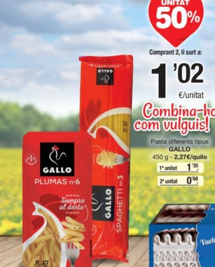 Oferta de Gallo - Pasta Diferents Tipus por 1,35€ en SPAR Fragadis