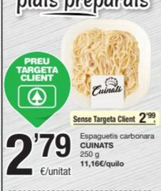 Oferta de Cuinats - Espaguetis Carbonara por 2,79€ en SPAR Fragadis