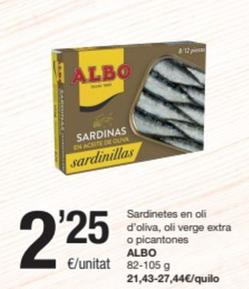 Oferta de Albo - Sardinetes En Oli D'oliva, Oli Verge Extra O Picantones por 2,25€ en SPAR Fragadis