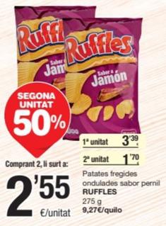 Oferta de Ruffles - Patates Fregides Ondulades Sabor Pernil por 3,39€ en SPAR Fragadis