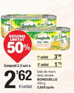 Oferta de Bonduelle - Blat De Moro Dolç Tendre por 3,49€ en SPAR Fragadis