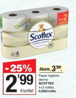 Oferta de Scottex - Paper Higiènic Dermo por 2,99€ en SPAR Fragadis
