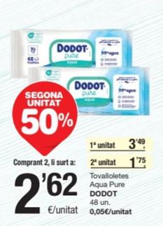 Oferta de Dodot - Tovalloletes Aqua Pure por 3,49€ en SPAR Fragadis